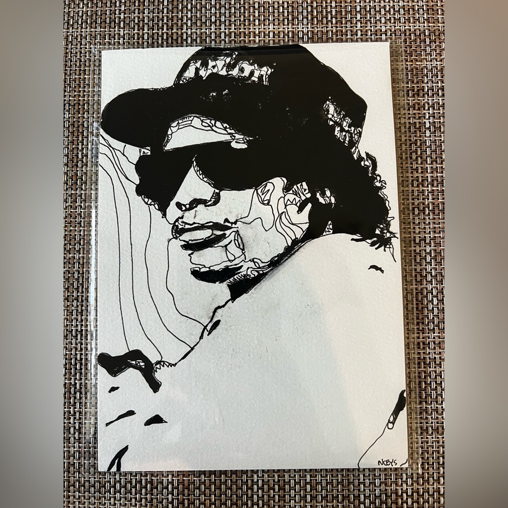 Eazy E Black and White Abstract Portrait Art 5x7 inch Original pen and paint